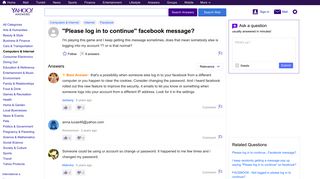 ''Please log in to continue'' facebook message? | Yahoo Answers