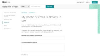 My phone or email is already in use | Uber Rider Help