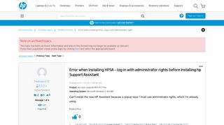Error when Installing HPSA - log in with administrator right ...