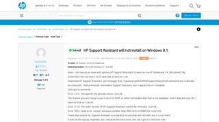 Solved: HP Support Assistant will not install on Windows 8.1 - HP ...