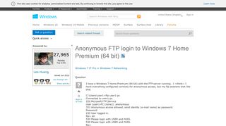 Anonymous FTP login to Windows 7 Home Premium (64 bit) - Microsoft