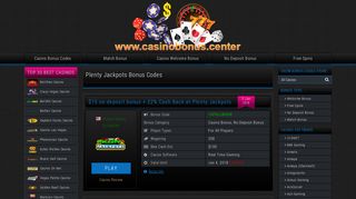 Plenty Jackpots - Casino Bonus Codes