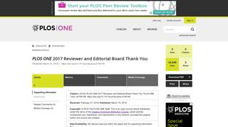 PLOS ONE 2017 Reviewer and Editorial Board Thank You