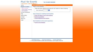 Plus! for Events - Event booking main menu