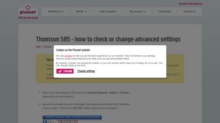 Thomson 585 - how to check or change advanced settings ... - Plusnet