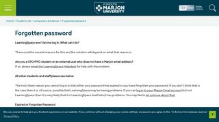 Forgotten password | Plymouth Marjon University