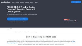 P0365 OBD-II Trouble Code: Camshaft Position Sensor B Circuit ...