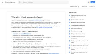 Whitelist IP addresses in Gmail - G Suite Admin Help - Google Support