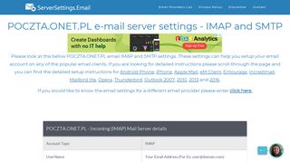 POCZTA.ONET.PL email server settings - IMAP and SMTP ...