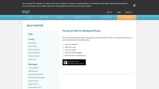 POF Help Center - Plenty Of Fish for Windows Phone | POF.com