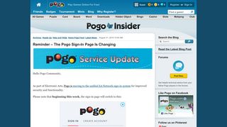 Reminder – The Pogo Sign-In Page Is Changing