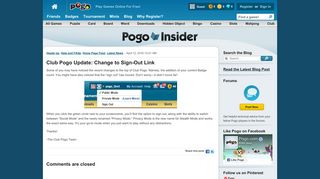 Club Pogo Update: Change to Sign-Out Link