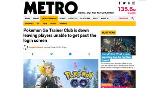 Pokemon Go Trainer Club is down leaving players unable to ... - Metro