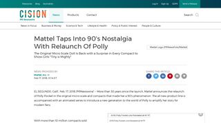 Mattel Taps Into 90's Nostalgia With Relaunch Of Polly - PR Newswire