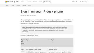 Sign in on your IP desk phone - Lync - Office Support - Office 365