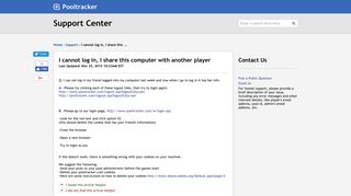 Pooltracker.com | I cannot log in, I share this computer w...