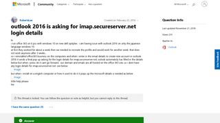 outlook 2016 is asking for imap.secureserver.net login details ...