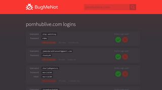 pornhublive.com passwords - BugMeNot
