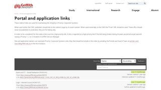 Portal and application links - Griffith University