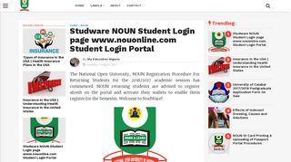 Studware NOUN Student Login page www.nouonline.com Student ...