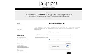 PORTER my account login - Porter Subscription