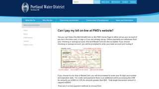 Can I pay my bill on-line at PWD's website? | Portland Water District