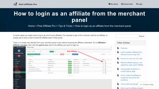 How to login as an affiliate from the merchant panel - Post Affiliate Pro ...