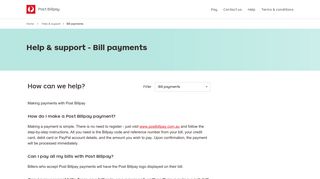 Help & support - Bill payments - Post Billpay
