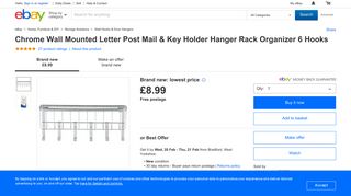 Chrome Wall Mounted Letter Post Mail & Key Holder Hanger ... - eBay