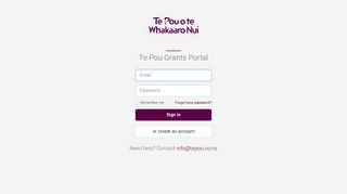 Te Pou Grants Portal: Sign In