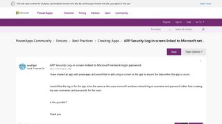 APP Security Log-in screen linked to Microsoft net... - Power platform ...
