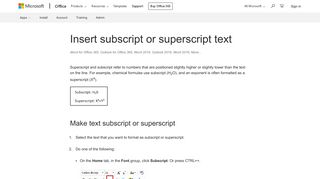 Insert subscript or superscript text - Office Support
