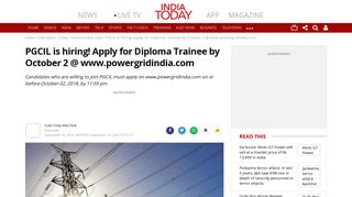 PGCIL is hiring! Apply for Diploma Trainee by October 2 ... - India Today