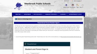 PowerSchool Parent/Student Sign-In - Westbrook Public Schools
