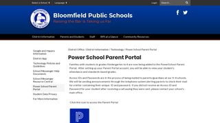 Power School Parent Portal - District Office - Bloomfield Public Schools
