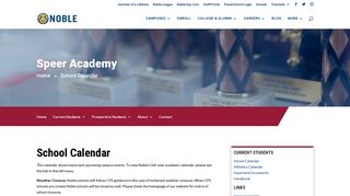 Calendar | Speer Academy | Noble Network of Charter Schools