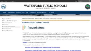 Powerschool Parent Portal - Waterford Public Schools