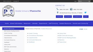 Student Resources - Middle School of Plainville