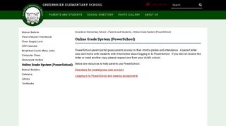 Online Grade System (PowerSchool) - Greenbrier Elementary School