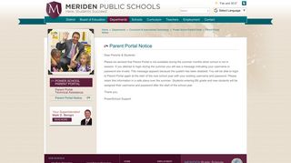 Parent Portal Notice - Meriden Public Schools