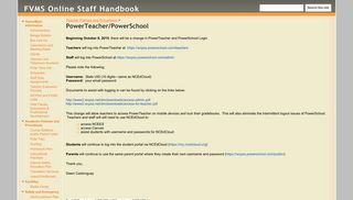 PowerTeacher/PowerSchool - FVMS Online Staff Handbook