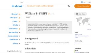William B. SWIFT (born March 22, 1947), American lawyer | Prabook