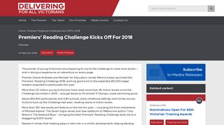 Premiers' Reading Challenge Kicks Off For 2018 | Premier of Victoria