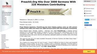 Preachit.Org Hits Over 3000 Sermons With 225 Ministers Contributing