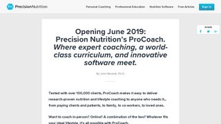 Opening June 2019: Precision Nutrition's ProCoach. Where expert ...