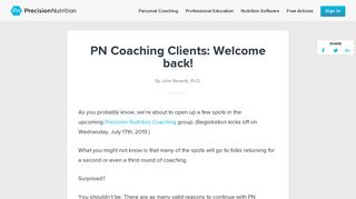 PN Coaching Clients: Welcome back! | Precision Nutrition