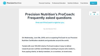 Precision Nutrition's ProCoach: Frequently asked questions. Find out if ...