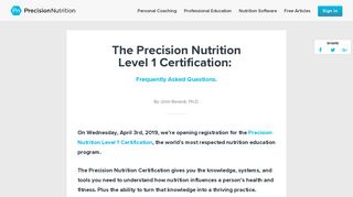 Precision Nutrition Level 1 Certification: Frequently Asked Questions.