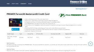 PREMIER Forward Mastercard Credit Card - Research and Apply