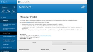 Member Portal – Members – Premier Health Plan